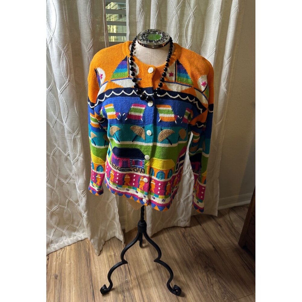 Vtg Philip & Jane Gordon Design Options Novelty Knit Cardigan Sweater Nautical